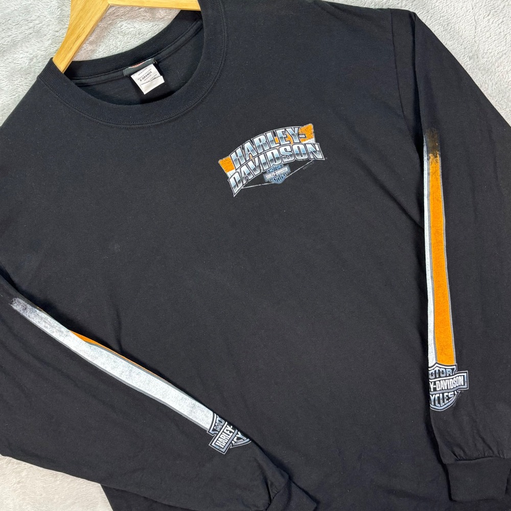 Harley-Davidson‎ Men's Long Sleeve Shirt Black NYC Logo Motorcycle Stripes Sz XL
